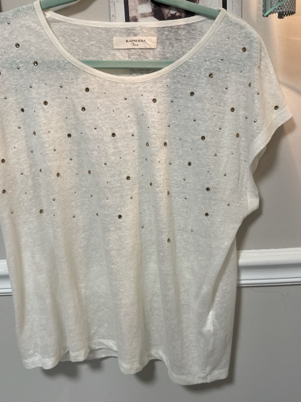 White Short Sleeve Tee with Metallic Studs